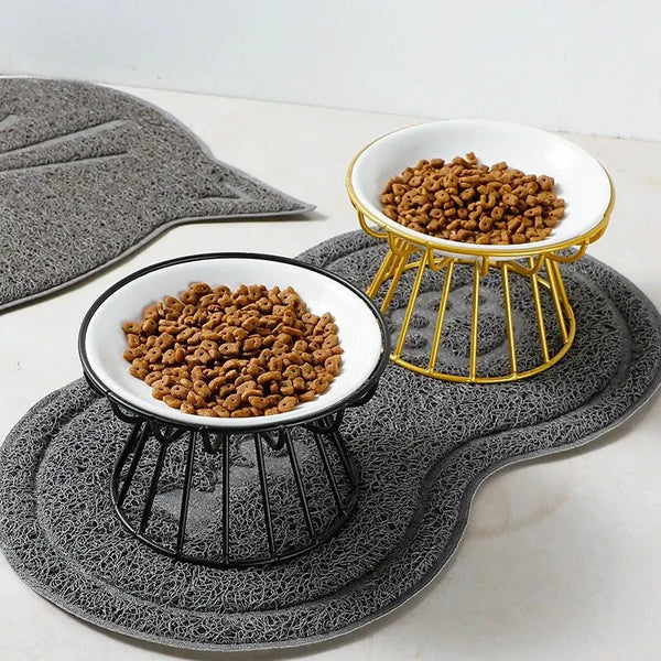 Pet Ceramic Bowl with Iron Rack - Anti-Black Chin, Spill-Proof, Easy to Eat