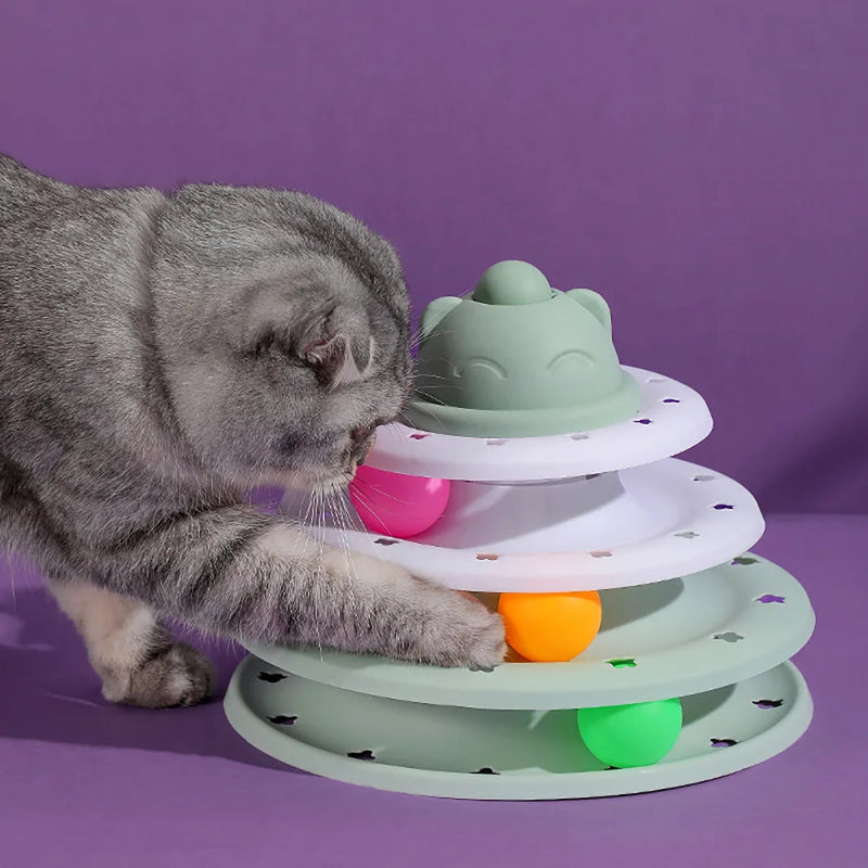 4-Level Cat Toy Tower with Roller Balls - Interactive Training and Puzzle Game