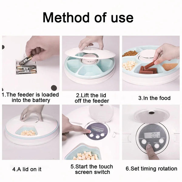 Automatic Pet Feeder: Timed, 6 Grids, Voice Recorder