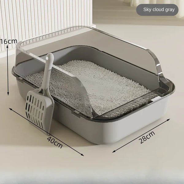 Thickened Cat Litter Box - Semi-Enclosed, High Sides, Splashproof, with Scoop