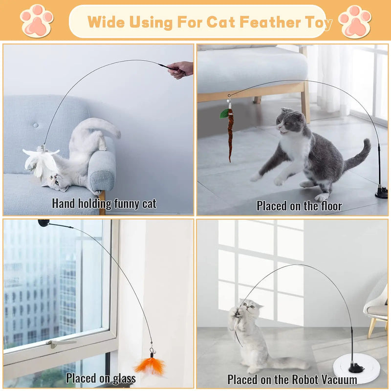 Interactive Cat Wand Toy with Suction Cup and Feather Replacements