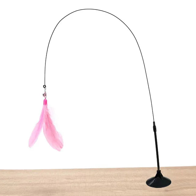 Interactive Cat Wand Toy with Suction Cup and Feather Replacements