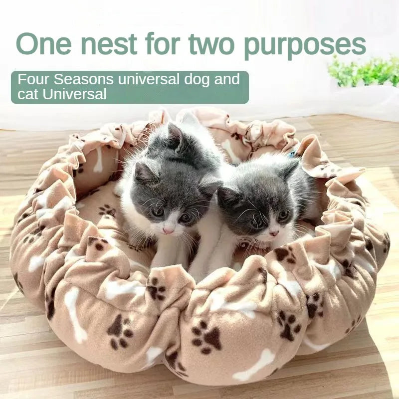 Soft, Warm Nest with Adjustable Drawstring for Cats, Puppies, and Small Pets.