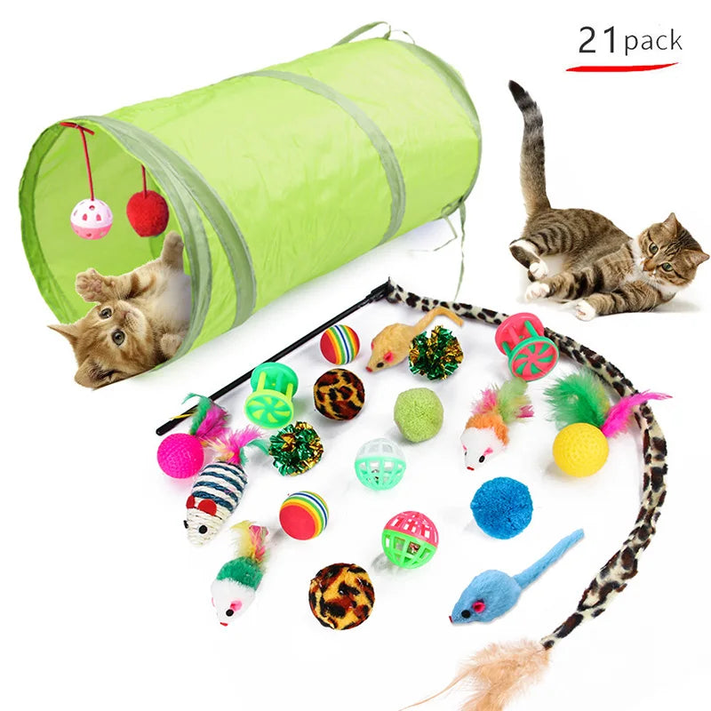 Kitten Toy Variety Pack - Cat Toys Set with Stick, Sisal Mouse, and Bell Ball