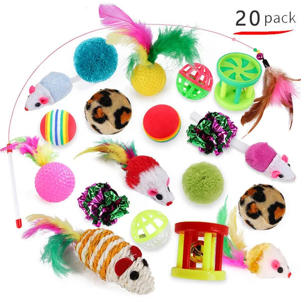 Kitten Toy Variety Pack - Cat Toys Set with Stick, Sisal Mouse, and Bell Ball