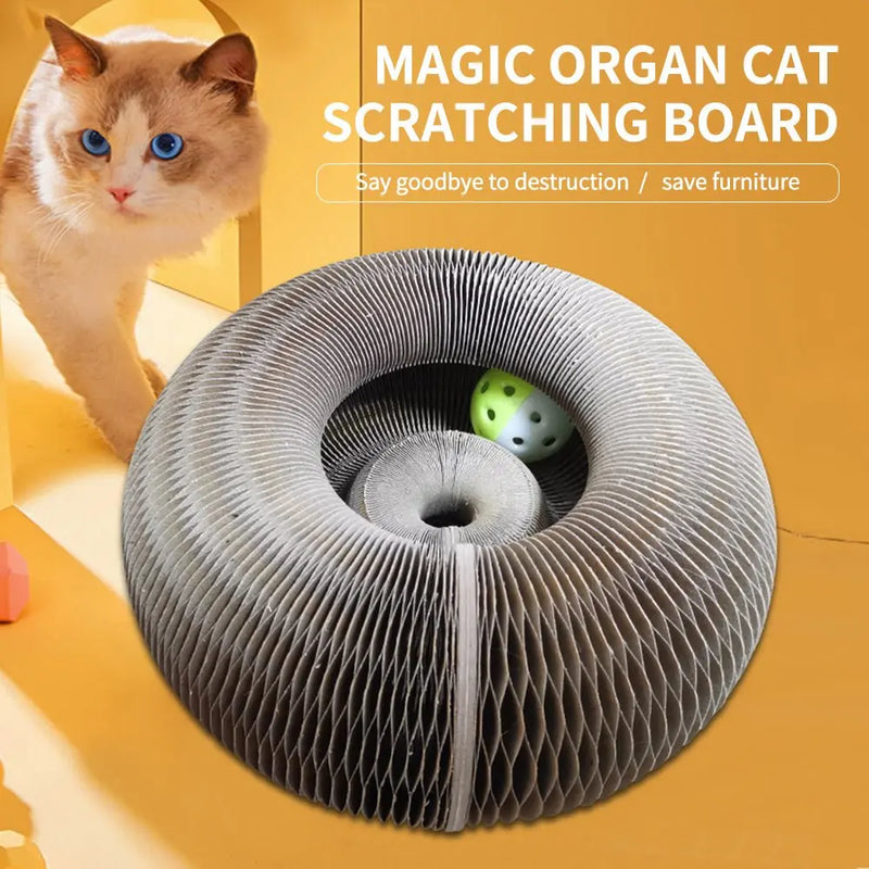 Foldable Cat Scratch Board with Bell and Climbing Frame - Interactive Corrugated Toy