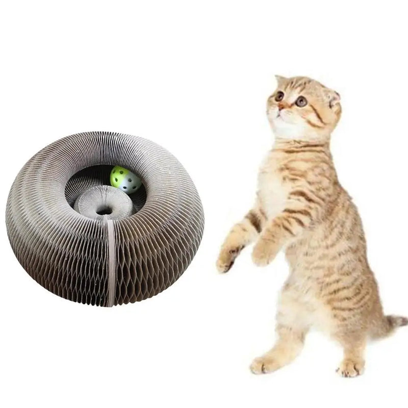 Foldable Cat Scratch Board with Bell and Climbing Frame - Interactive Corrugated Toy