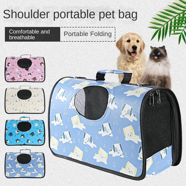 Foldable Crossbody Pet Backpack: Portable One-Shoulder Dog/Cat Carrier Bag.