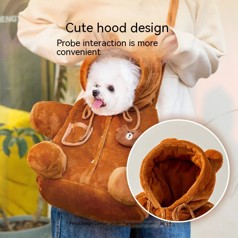 Cute Bear Pet Shoulder Bag - Warm, Portable, Windproof