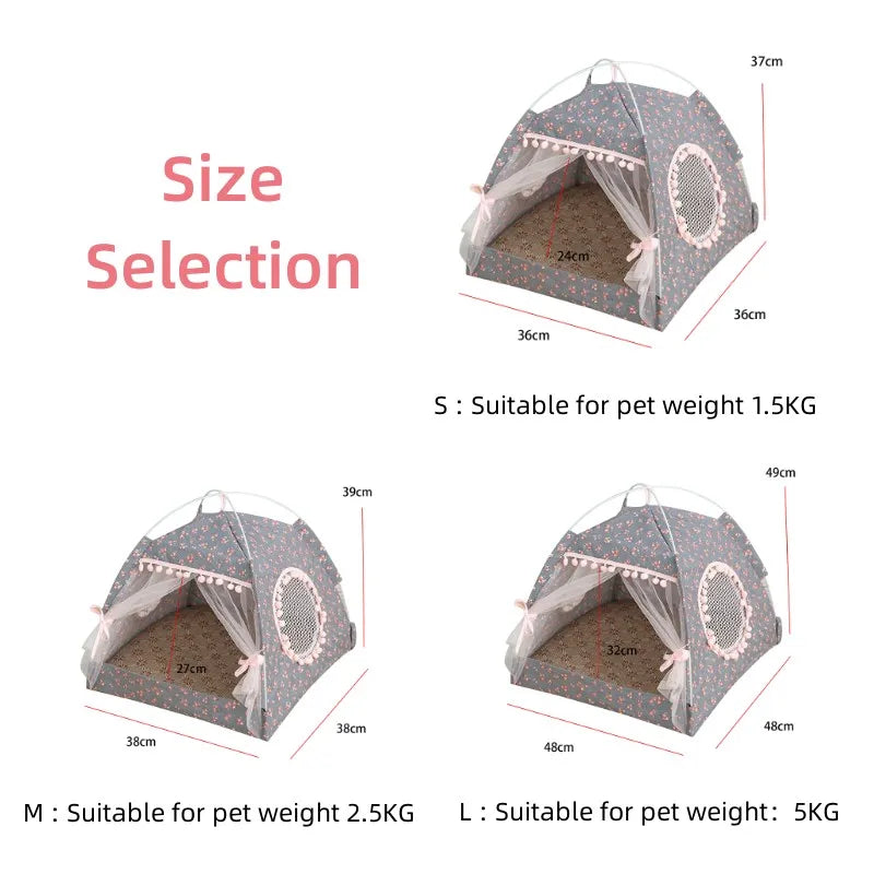 Foldable Princess Cat Bed, Cute House, Cozy Retreat for Pets