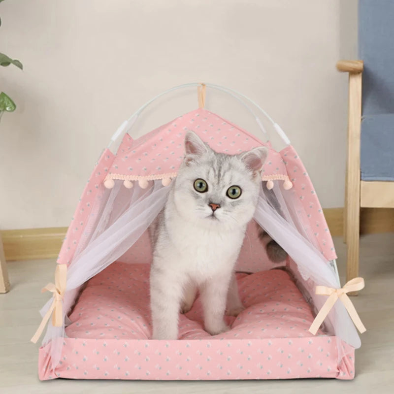 Foldable Princess Cat Bed, Cute House, Cozy Retreat for Pets